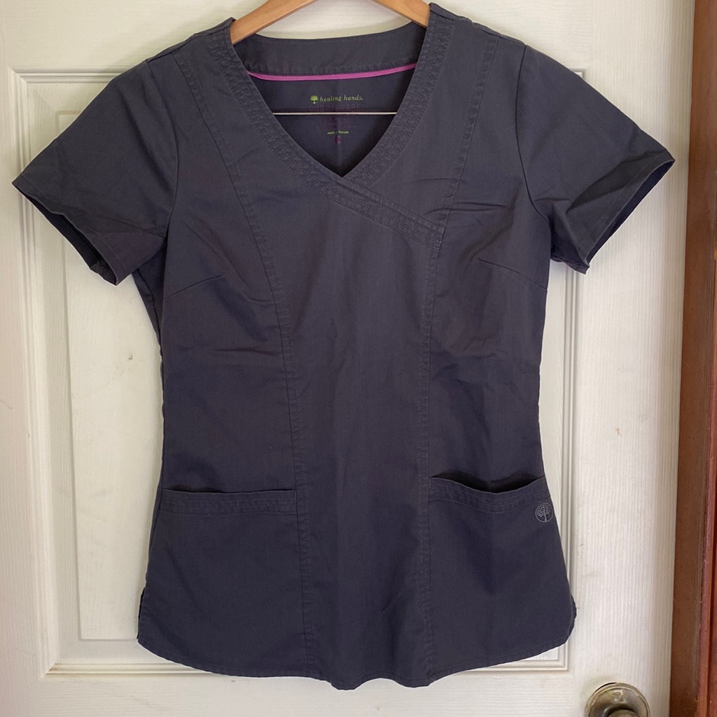 Dark Grey Healing Hands Xs Scrub Top
